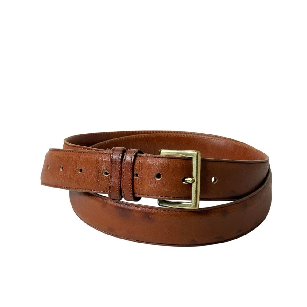 VTG COACH Belt British Tan Glove Cowhide Leather Brass Buckle Men 44 USA 7600